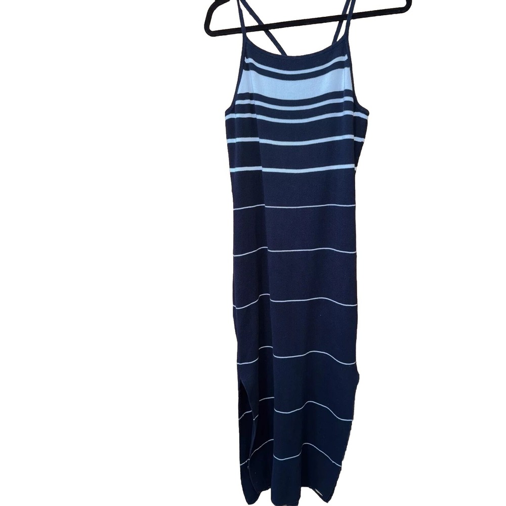 Tommy Hilfiger Bloomingdales Navy White‎ Striped Knit Maxi Dress Large Petite